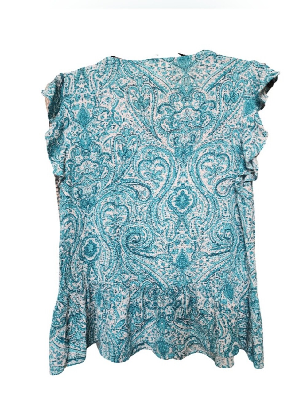 SAVANNA JANE Embroidered Paisley Flutter Sleeve Floral Boho Top Teal Sz Small - Picture 2 of 4